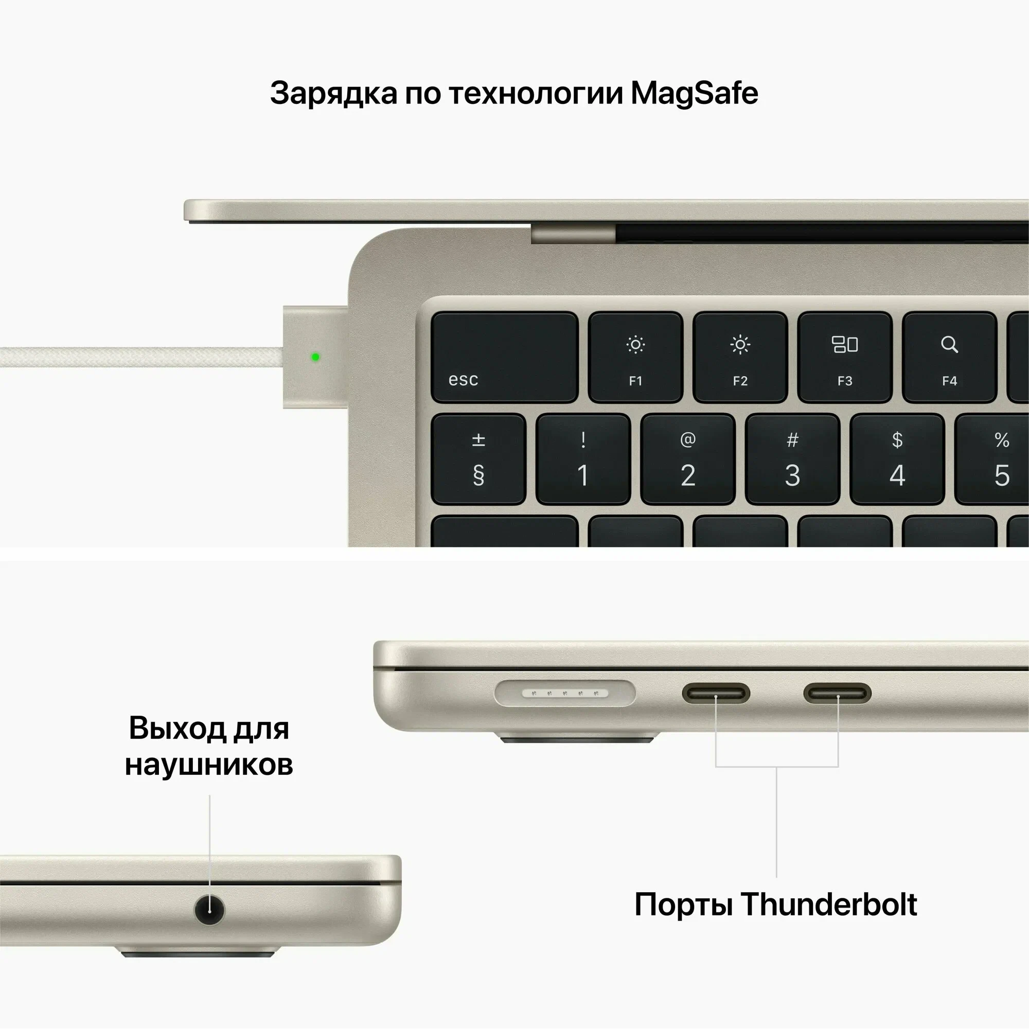 Ноутбук Apple MacBook Air 13" MRXT3 (M3 8-Core, GPU 8-Core, 8/256GB), «Сияющая звезда» | Starlight (RU раскладка/вилка) изображение 4