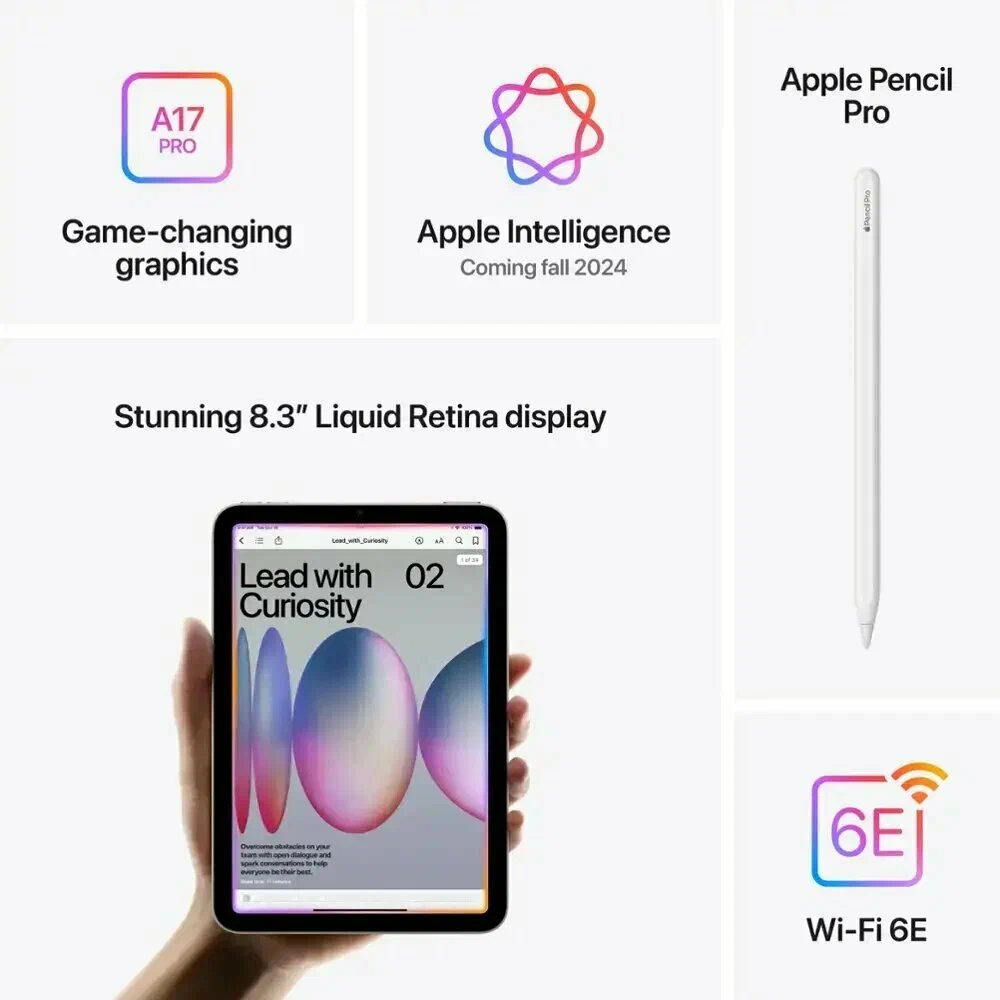 Планшет Apple iPad mini 7, 8.3", 2024, 256GB, Wi-Fi, Starlight (Сияющая звезда) изображение 5